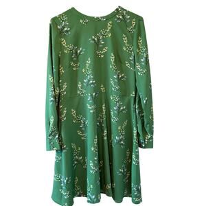 Women's Loft Green Floral Long Sleeve Spring Summer Dress Size 8